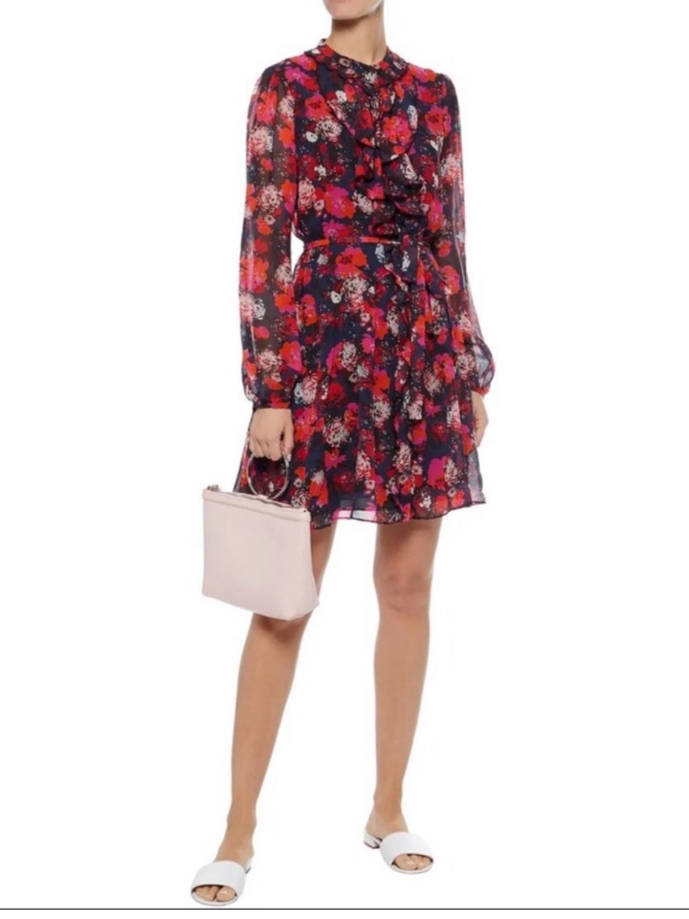 Saloni Silk Floral Button Front Mini Dress